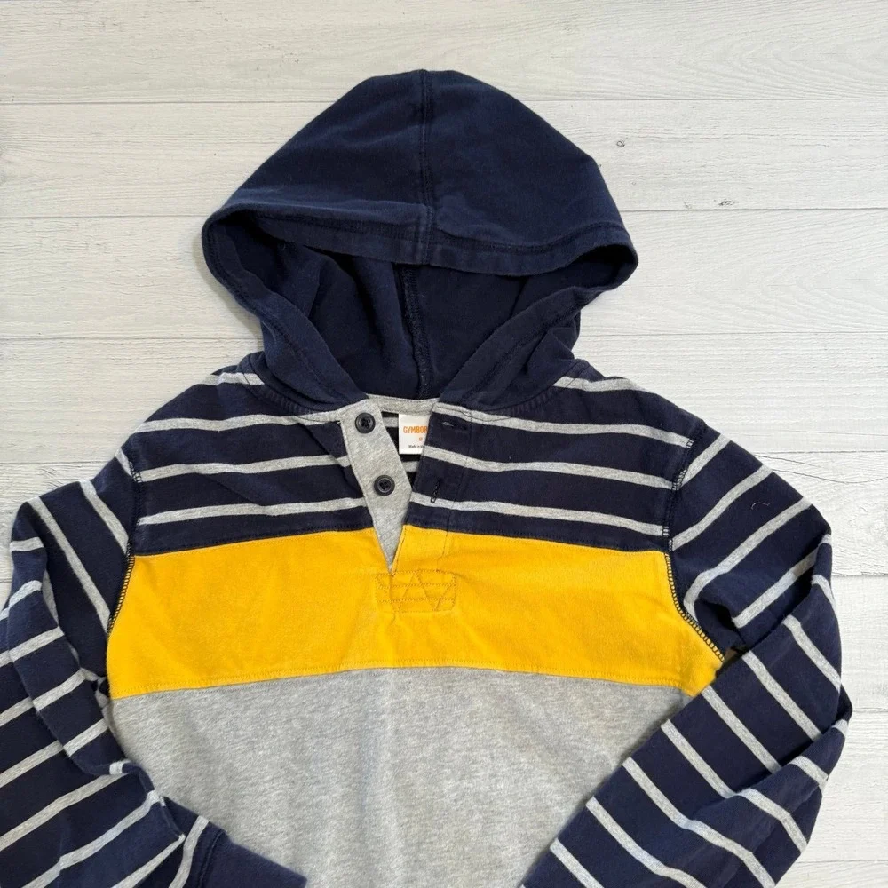 Gymboree kids navy blue grey yellow kids hooded‎ shirt size 8